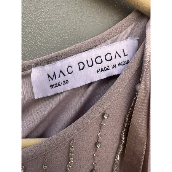 Mac Duggal 93622 LONG PUFF SLEEVE PEARL BEADED MIDI DRESS VINTAGE LILAC SZ 20 - Picture 5 of 16